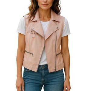 Maralyn & Me Faux Leather Waistcoat Vest Sleeveless Pink Blush Crop Quilted